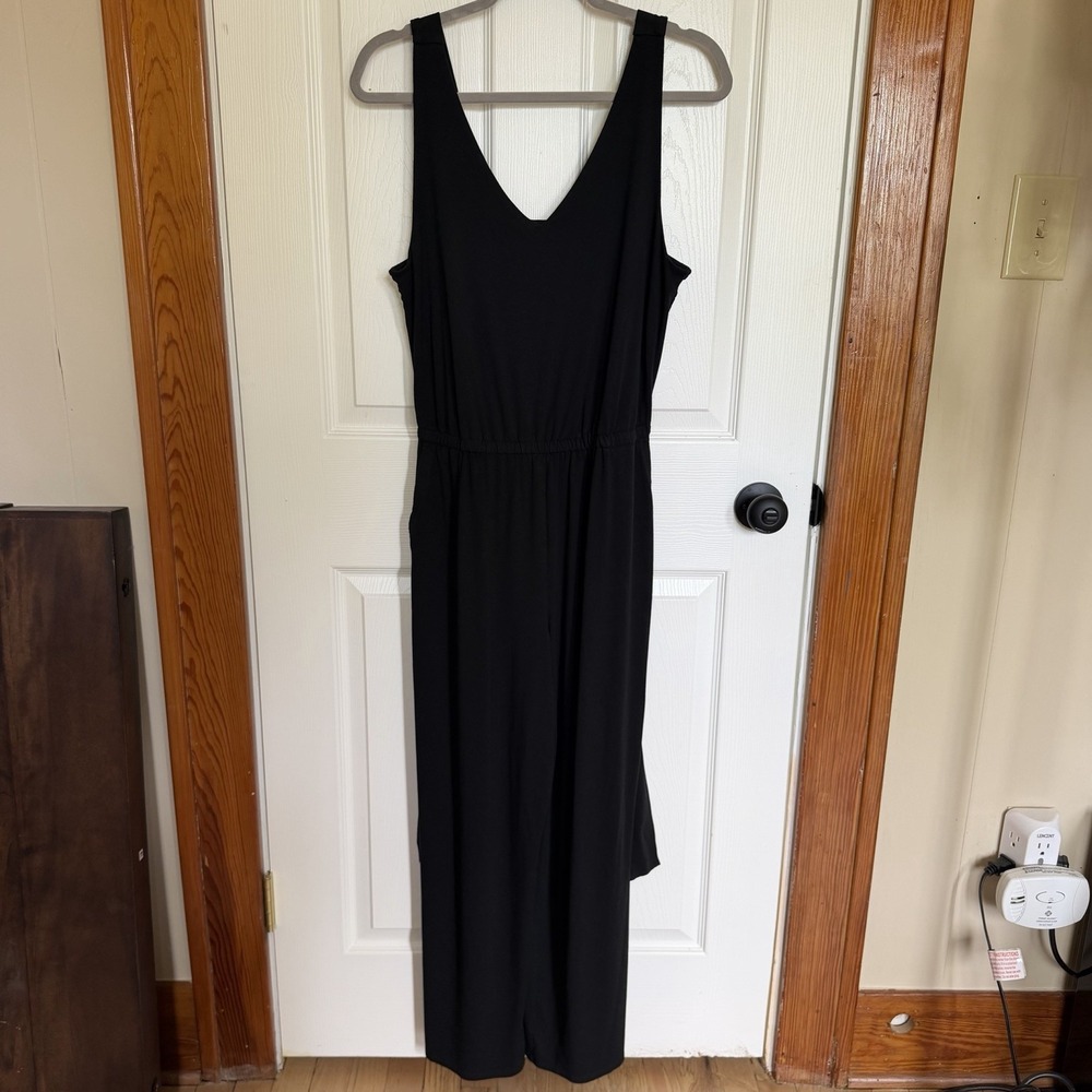 J.Jill Women Romper Overalls Black Wide Leg Pants Pockets (M) Smocked Sliming